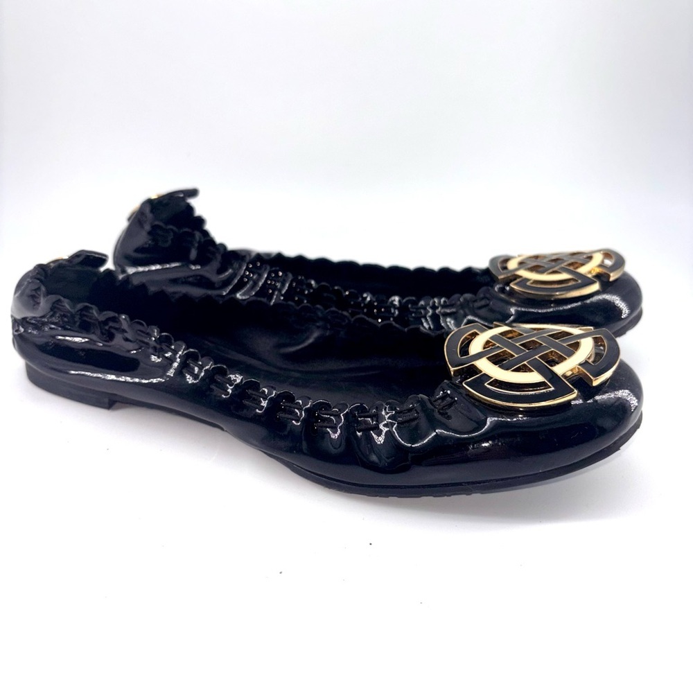 Tory Burch Black Ballerina Flats with Gold Accents - Picture 5 of 11
